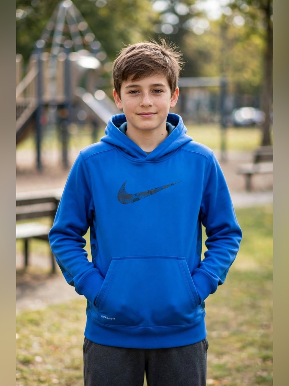 Nike Royal Blue Therma-FIT Hoodie with Neon Accent